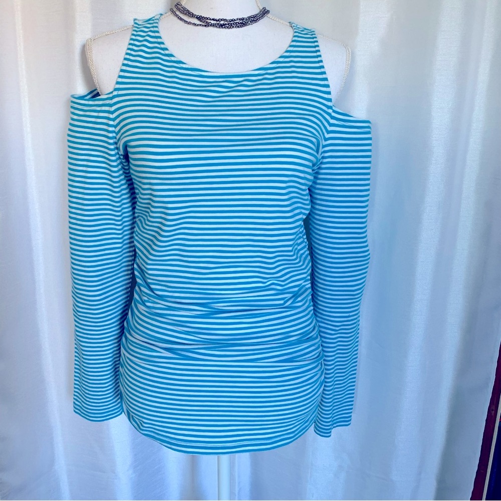 Michael by Michael Kors cold shoulder striped long sleeve Medium